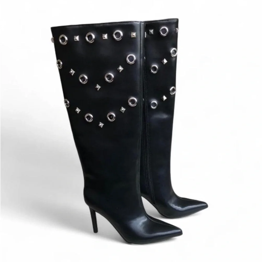 I.N.C. International Concepts Women's Black Saiqa Grommet Knee High Boots 6M